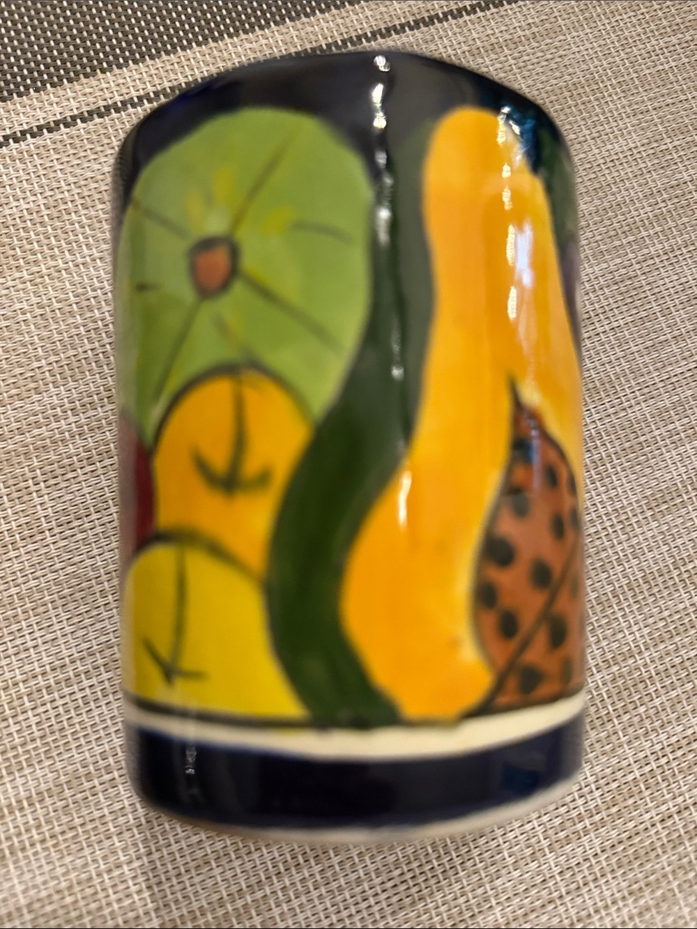 Mexico Hand-Painted Ceramic Fruit Tumbler  Planter Holder with Blue Rim - Picture 13 of 14
